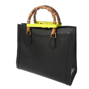 Gucci Handbag Leather Bamboo Black Bag Diana